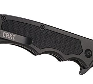 CRKT Septimo EDC Folding Pocket Knife: Everyday Carry, Black Serrated Edge Tanto, Veff Serrations Flipper and Thumb Slot Opening, Aluminum Handle with TPR Insert, Reversible Pocket Clip 7050