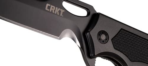 CRKT Septimo EDC Folding Pocket Knife: Everyday Carry, Black Serrated Edge Tanto, Veff Serrations Flipper and Thumb Slot Opening, Aluminum Handle with TPR Insert, Reversible Pocket Clip 7050