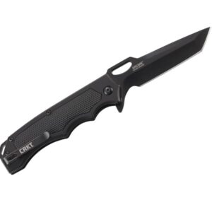 CRKT Septimo EDC Folding Pocket Knife: Everyday Carry, Black Serrated Edge Tanto, Veff Serrations Flipper and Thumb Slot Opening, Aluminum Handle with TPR Insert, Reversible Pocket Clip 7050