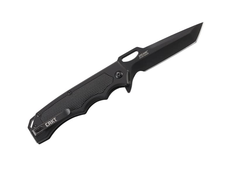 CRKT Septimo EDC Folding Pocket Knife: Everyday Carry, Black Serrated Edge Tanto, Veff Serrations Flipper and Thumb Slot Opening, Aluminum Handle with TPR Insert, Reversible Pocket Clip 7050