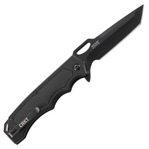 CRKT Septimo EDC Folding Pocket Knife: Everyday Carry, Black Serrated Edge Tanto, Veff Serrations Flipper and Thumb Slot Opening, Aluminum Handle with TPR Insert, Reversible Pocket Clip 7050