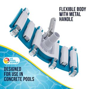 U.S. Pool Supply 14" Weighted Flexible Concrete Swimming Pool Vacuum Head with Swivel Hose Connection & Aluminum Spring Action Pole Handle - Connect 1-1/4" or 1-1/2" Hose