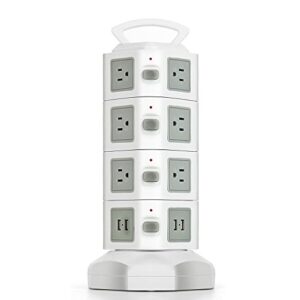 tnp power strip tower surge protector - tower power strip with 14 ac outlets & 4 usb ports - 2500w/10a - 6ft cord - usb plug tower for home, office, bedroom, work desk