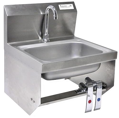 BK Resources BKHS-D-1410-1-BKK-PG Wall Mounted Stainless Steel Hand Sink with 3.5" Gooseneck Faucet and Knee Valves, 14" x 10" Bowl Size