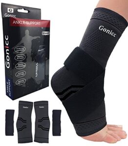 gonicc professional foot sleeve pair(2 pcs) with compression wrap support(middle, black), breathable, stabiling ligaments, prevent re-injury, ankle brace, volleyball protective gear ankle guards