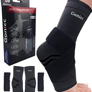 gonicc Professional Foot Sleeve Pair(2 Pcs) with Compression Wrap Support(Middle, Black), Breathable, Stabiling Ligaments, Prevent Re-injury, Ankle Brace, Volleyball Protective Gear Ankle Guards