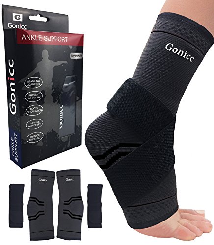 gonicc Professional Foot Sleeve Pair(2 Pcs) with Compression Wrap Support(Middle, Black), Breathable, Stabiling Ligaments, Prevent Re-injury, Ankle Brace, Volleyball Protective Gear Ankle Guards