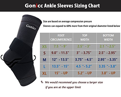 gonicc Professional Foot Sleeve Pair(2 Pcs) with Compression Wrap Support(Middle, Black), Breathable, Stabiling Ligaments, Prevent Re-injury, Ankle Brace, Volleyball Protective Gear Ankle Guards