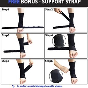 gonicc Professional Foot Sleeve Pair(2 Pcs) with Compression Wrap Support(Middle, Black), Breathable, Stabiling Ligaments, Prevent Re-injury, Ankle Brace, Volleyball Protective Gear Ankle Guards