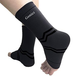 gonicc Professional Foot Sleeve Pair(2 Pcs) with Compression Wrap Support(Middle, Black), Breathable, Stabiling Ligaments, Prevent Re-injury, Ankle Brace, Volleyball Protective Gear Ankle Guards