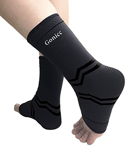 gonicc Professional Foot Sleeve Pair(2 Pcs) with Compression Wrap Support(Middle, Black), Breathable, Stabiling Ligaments, Prevent Re-injury, Ankle Brace, Volleyball Protective Gear Ankle Guards