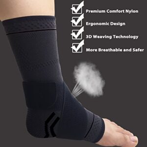 gonicc Professional Foot Sleeve Pair(2 Pcs) with Compression Wrap Support(Middle, Black), Breathable, Stabiling Ligaments, Prevent Re-injury, Ankle Brace, Volleyball Protective Gear Ankle Guards