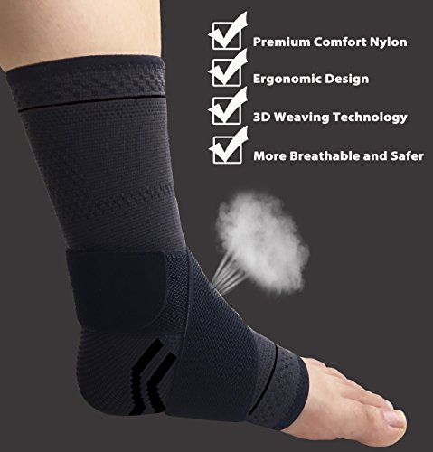 gonicc Professional Foot Sleeve Pair(2 Pcs) with Compression Wrap Support(Middle, Black), Breathable, Stabiling Ligaments, Prevent Re-injury, Ankle Brace, Volleyball Protective Gear Ankle Guards