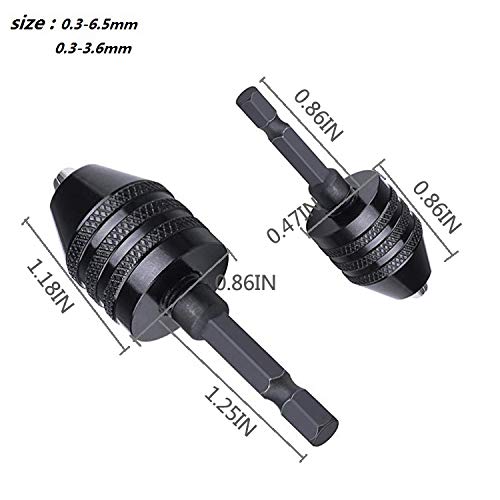 LONKER 1/4 Inch Hex Shank Keyless Drill Chuck Quick Change Adapter Converter drill adapter (0.3-6.5mm 0.3-3.6mm)