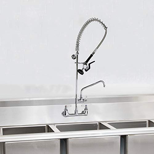 YG Commercial Sink Kitchen Faucet Pull Down Pre-rinse Sprayer 8'' Center Wall Mount 47'' Height with add-on Swing Spout , Chrome Finished