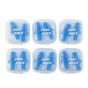 every cares silicone swimming earplugs, 6 pairs, comfortable, waterproof, ear plugs for swimming and showering, with case (blue)