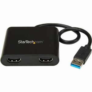 startech.com usb 3.0 to dual hdmi adapter - 1x 4k 30hz & 1x 1080p - external video & graphics card - usb type-a to hdmi dual monitor display adapter - supports windows only - black (usb32hd2)