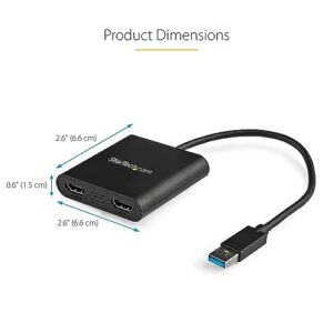 StarTech.com USB 3.0 to Dual HDMI Adapter - 1x 4K 30Hz & 1x 1080p - External Video & Graphics Card - USB Type-A to HDMI Dual Monitor Display Adapter - Supports Windows Only - Black (USB32HD2)