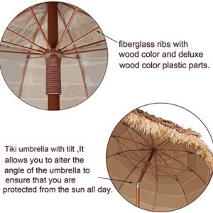 AMMSUN 7.5ft Hula Thatched Tiki Patio Beach Umbrella Hawaiian Style 10 Ribs UPF 50+ with Tilt Carry Bag for Outdoor Tiki Bar, Tropical Palapa, Patio Garden Beach Pool Backyard Natural Color