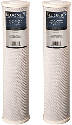 BLUONICS Carbon Block Replacement Water Filters 2 pcs (5 Micron) 4.5" x 20" Cartridges for Chlorine, Herbicides, Insecticides, Bad Taste and Odor