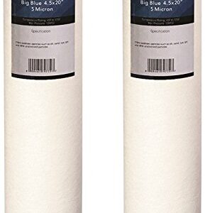 BLUONICS 4.5" x 20" Sediment Replacement Water Filters Package of 2 (5 Micron) Standard Size Whole House Cartridges for Rust, Iron, Sand, Dirt, Sediment and Undissolved Particles