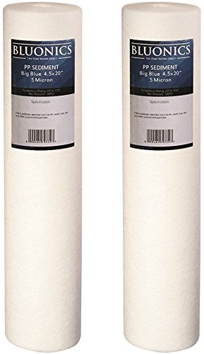 BLUONICS 4.5" x 20" Sediment Replacement Water Filters Package of 2 (5 Micron) Standard Size Whole House Cartridges for Rust, Iron, Sand, Dirt, Sediment and Undissolved Particles