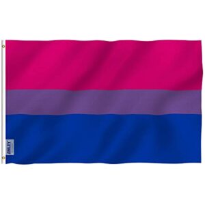 anley fly breeze 3x5 foot bi pride flag - vivid color and fade proof - canvas header and double stitched - bisexual flags polyester with brass grommets 3 x 5 ft