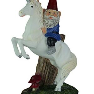 RUNADI Magical Adventure Garden Gnome on Unicorn Lawn Figurine, 13 1/2 Inch