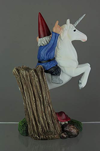 RUNADI Magical Adventure Garden Gnome on Unicorn Lawn Figurine, 13 1/2 Inch