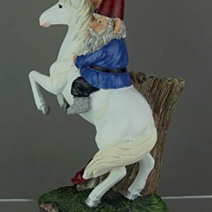 RUNADI Magical Adventure Garden Gnome on Unicorn Lawn Figurine, 13 1/2 Inch