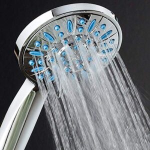 Anti-Clog High-Pressure 6-setting Hand Shower by AquaDance with Nozzle Protection from Growth of Grime for Stronger Shower! Aqua Blue