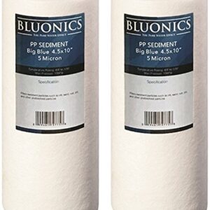 BLUONICS 4.5" x 10" Sediment Replacement Water Filters Package of 2 (5 Micron) Standard Size Whole House Cartridges for Rust, Iron, Sand, Dirt, Sediment and Undissolved Particles