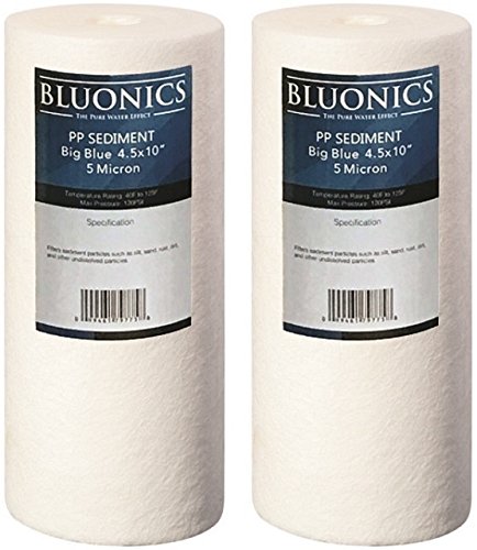 BLUONICS 4.5" x 10" Sediment Replacement Water Filters Package of 2 (5 Micron) Standard Size Whole House Cartridges for Rust, Iron, Sand, Dirt, Sediment and Undissolved Particles