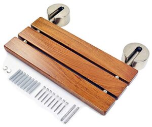 diyhd 20" modern teak wood folding shower seat bench brushed wall mounted shower bench