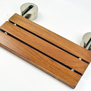 DIYHD 20" Modern Teak Wood Folding Shower Seat Bench Brushed Wall Mounted Shower Bench