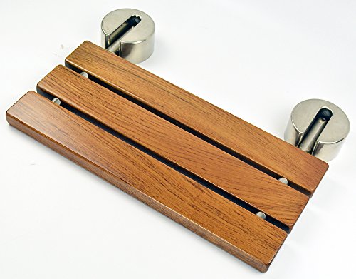DIYHD 20" Modern Teak Wood Folding Shower Seat Bench Brushed Wall Mounted Shower Bench