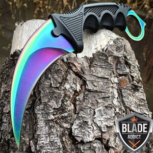 tactical combat karambit neck knife survival hunting bowie fixed blade rainbow