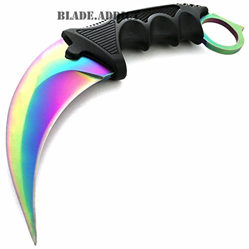 TACTICAL COMBAT KARAMBIT NECK KNIFE Survival Hunting BOWIE Fixed Blade RAINBOW