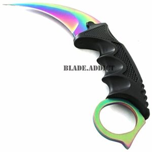 TACTICAL COMBAT KARAMBIT NECK KNIFE Survival Hunting BOWIE Fixed Blade RAINBOW