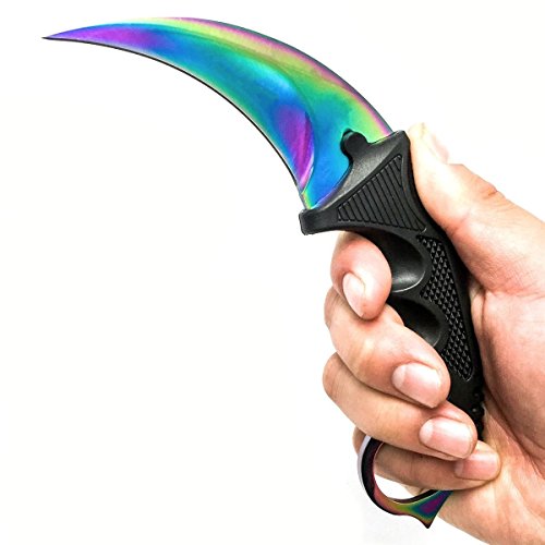 TACTICAL COMBAT KARAMBIT NECK KNIFE Survival Hunting BOWIE Fixed Blade RAINBOW