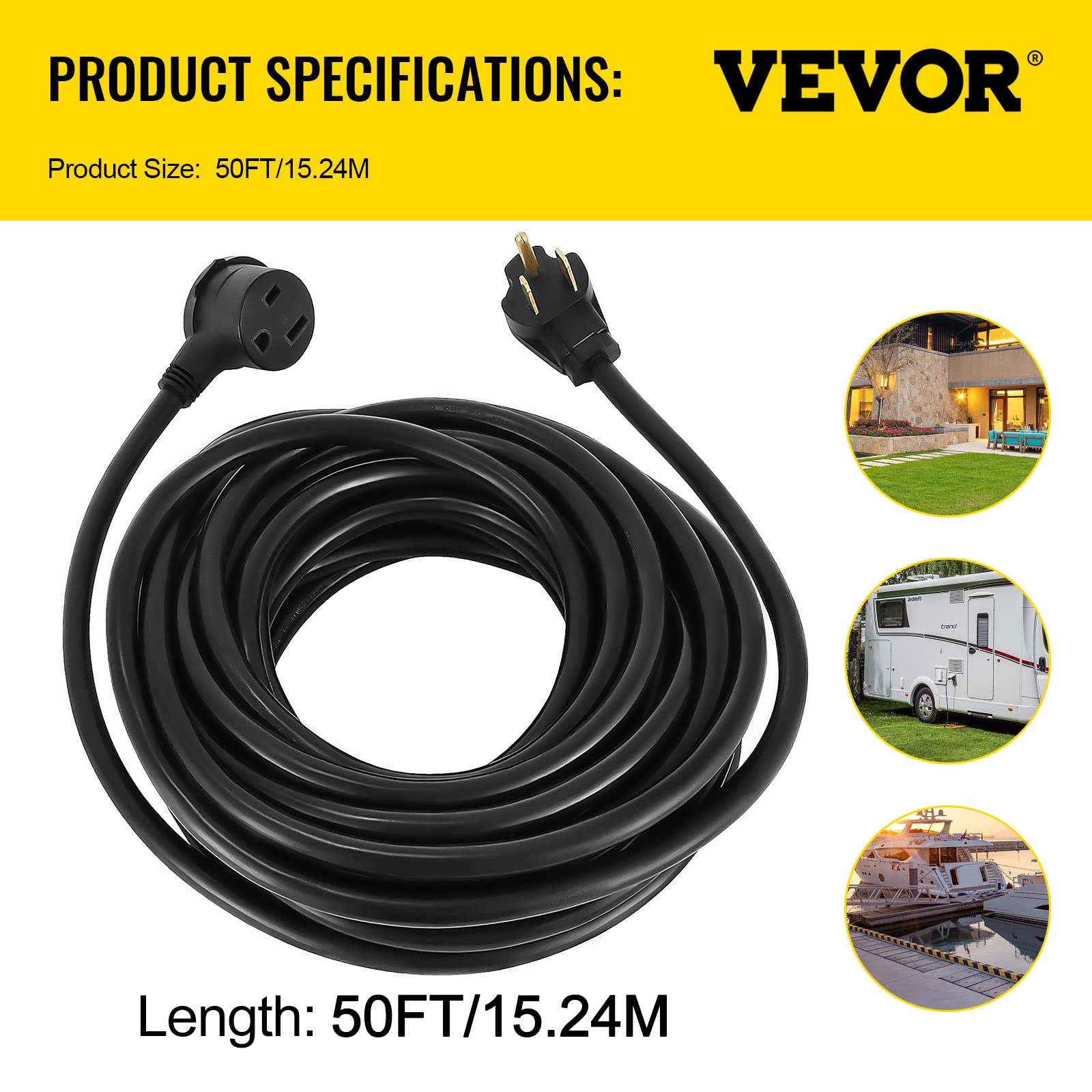 VEVOR Extension Cord, 50ft 250 Volt, 10 Gauge Heavy Duty Outdoor Welder Extension Cord with 10 Awg 3 Prong, 50 Amp Power Extension for Welding Machines, NEMA 6-50 Plug, ETL Approved, Black