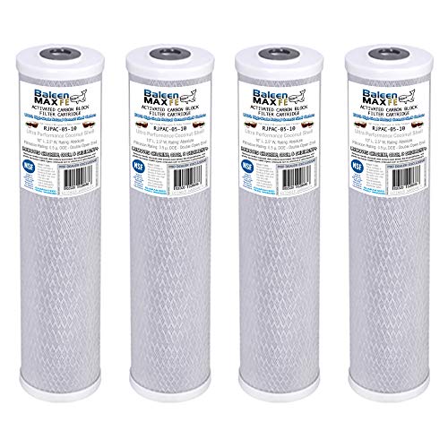 4-Pack of Baleen Filters 10" x 2.5" 0.5 Micron Coconut Shell Performance Carbon Filter Cartridge Replacement for HDX SMCB-2510, Watts MAXVOC-975, Pentek CBC-10