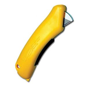 su safety utility knife, semi-disposable work safety cutter with retractable blade guard, stainless steel blade, ergonomic, (yellow), (30 pack)