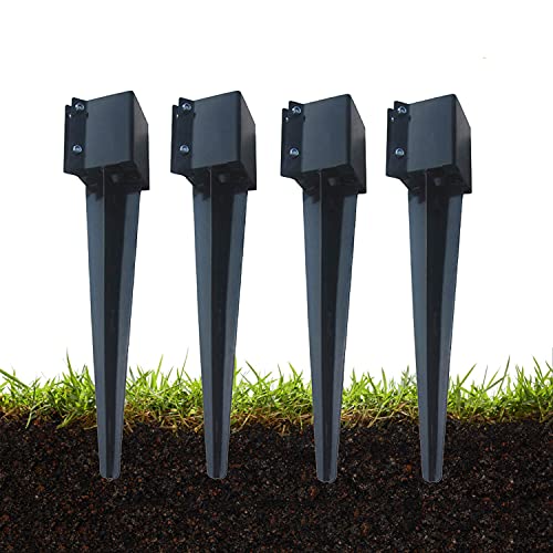 MTB Fence Post Anchor Ground Spike Metal Black Powder Coated 24 x 4 x 4 Inches Outer Diameter (Inner Diameter 3.5 x3.5 Inches), Pack of 4