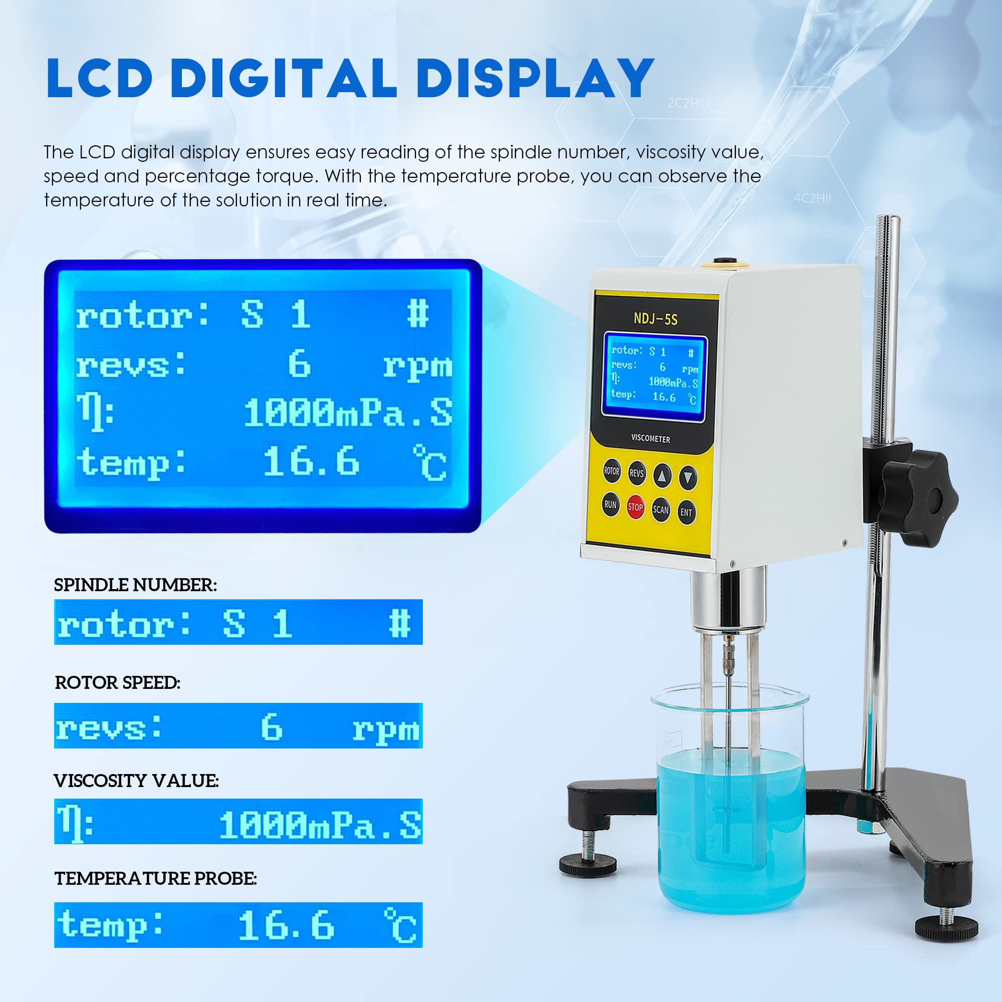 CGOLDENWALL NDJ-5S Rotary Visometer Digital Rotational Viscosity Meter Lab Viscometers 110-240V 10-100,000mPa.s Accuracy:±3.0% (Old or New Panel)