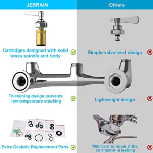 JZBRAIN Commercial Faucet with Sprayer 8 Inch Center 25" Height Wall Mount Kitchen Sink Faucet Add On 12" Spout and Pull Down Pre Rinse Sprayer Faucet for 1, 2 or 3 Compartment Sink (Polished Chrome)