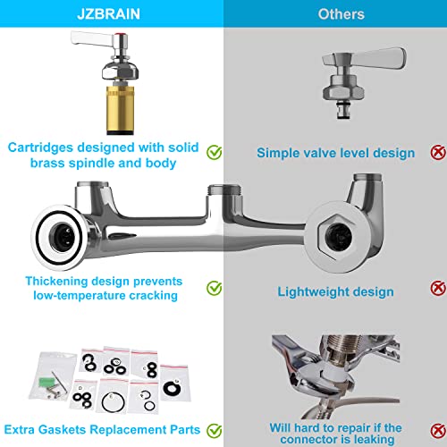 JZBRAIN Commercial Faucet with Sprayer 8 Inch Center 25" Height Wall Mount Kitchen Sink Faucet Add On 12" Spout and Pull Down Pre Rinse Sprayer Faucet for 1, 2 or 3 Compartment Sink (Polished Chrome)