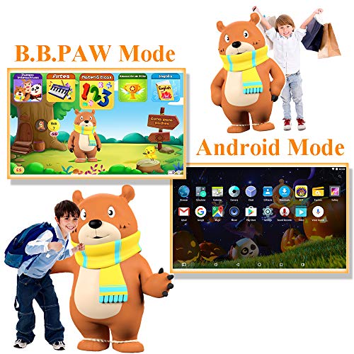 BBPAW Kids Tablet, Learning Games 7 inch 16GB WiFi Android GMS Tablet with Educational Games, with Protective Case-Blue