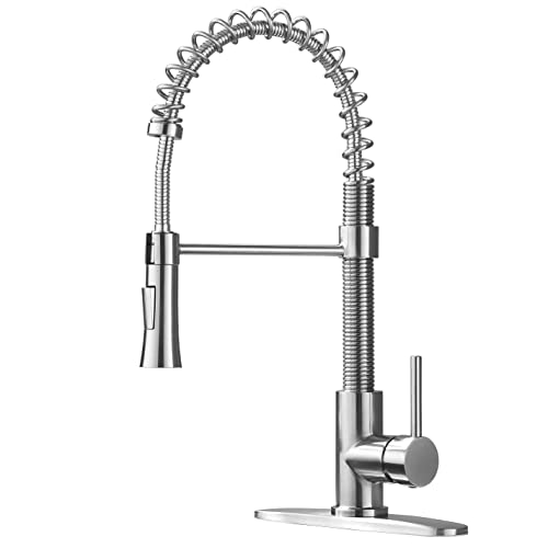 KINGO HOME Kitchen Faucet with Pull Down Sprayer, Commercial Utility Stainless Steel High Arc Single Handle Kitchen Sink Faucet with Sprayer Modern Farmhouse Spring Kitchen Faucets