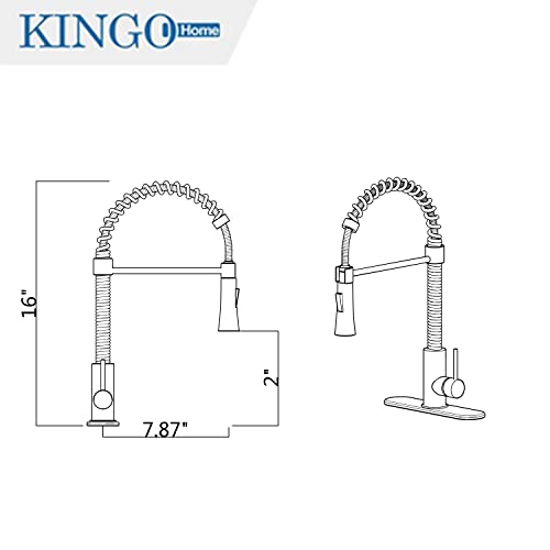 KINGO HOME Kitchen Faucet with Pull Down Sprayer, Commercial Utility Stainless Steel High Arc Single Handle Kitchen Sink Faucet with Sprayer Modern Farmhouse Spring Kitchen Faucets